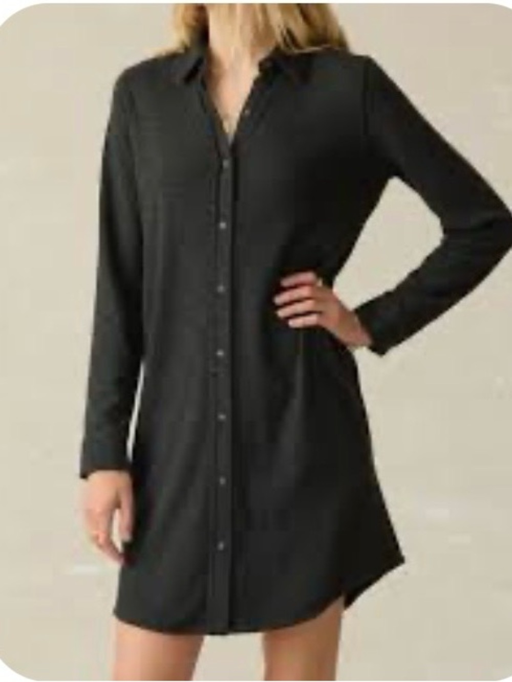 Faherty Legend Shirt Dress Long Sleeve Heathered Black Twill M